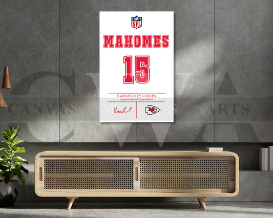 Patrick Mahomes Jersey Canvas Wall Art NFL Jersey Poster Print Sports Canvas Print