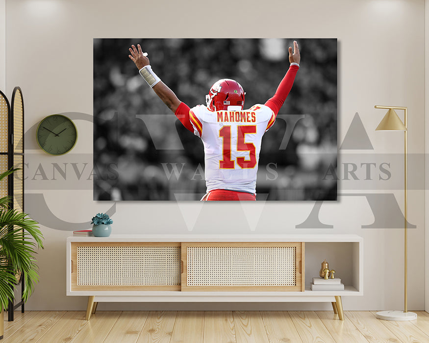 Patrick Mahomes Black & White Canvas Art American Football Canvas Wall Art
