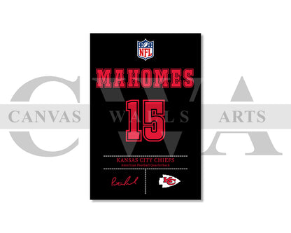 Patrick Mahomes Jersey Canvas Wall Art NFL Jersey Poster Print American Football Canvas Print