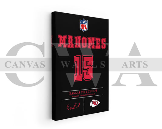 Patrick Mahomes Jersey Canvas Wall Art NFL Jersey Poster Print American Football Canvas Print