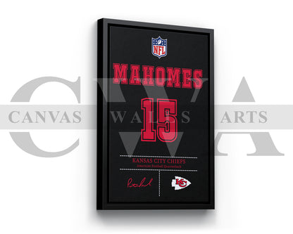 Patrick Mahomes Jersey Canvas Wall Art NFL Jersey Poster Print American Football Canvas Print