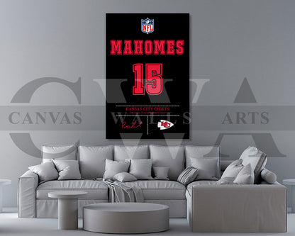 Patrick Mahomes Jersey Canvas Wall Art NFL Jersey Poster Print American Football Canvas Print