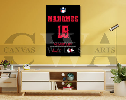 Patrick Mahomes Jersey Canvas Wall Art NFL Jersey Poster Print American Football Canvas Print