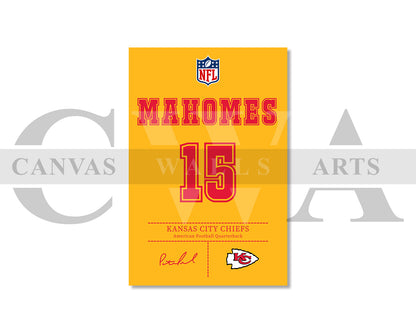 Patrick Mahomes Jersey Canvas Wall Art NFL Jersey Poster Print American Football Jersey Canvas Print