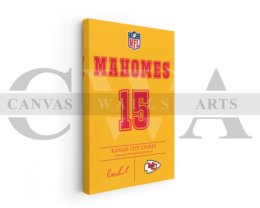 Patrick Mahomes Jersey Canvas Wall Art NFL Jersey Poster Print American Football Jersey Canvas Print