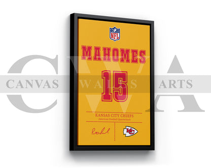Patrick Mahomes Jersey Canvas Wall Art NFL Jersey Poster Print American Football Jersey Canvas Print