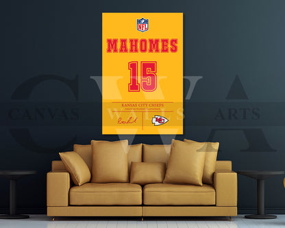 Patrick Mahomes Jersey Canvas Wall Art NFL Jersey Poster Print American Football Jersey Canvas Print