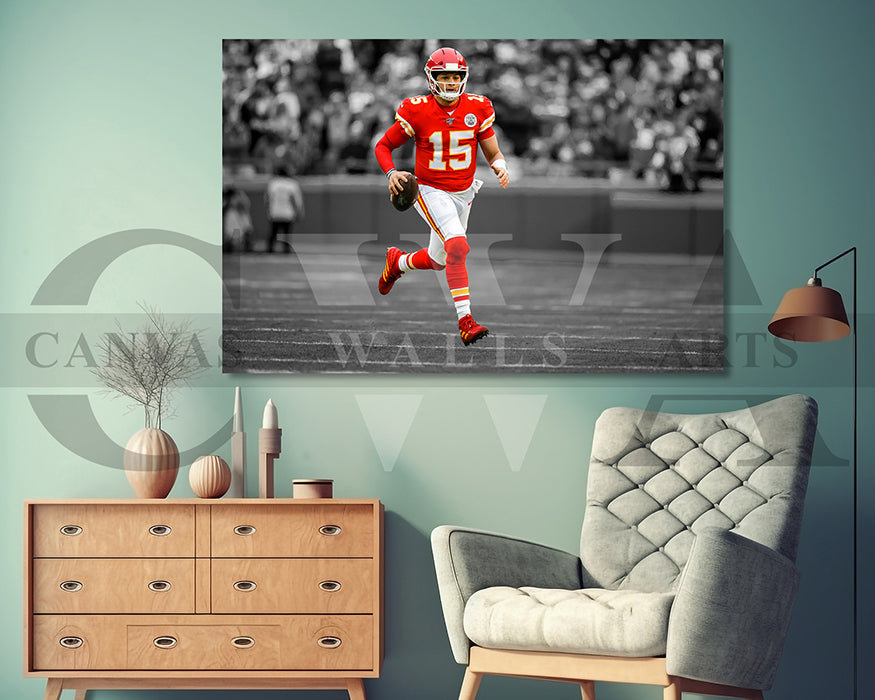 Patrick Mahomes Black & White Canvas Art American Football Canvas Wall Art