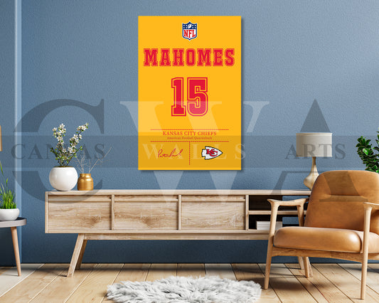 Patrick Mahomes Jersey Canvas Wall Art NFL Jersey Poster Print American Football Jersey Canvas Print