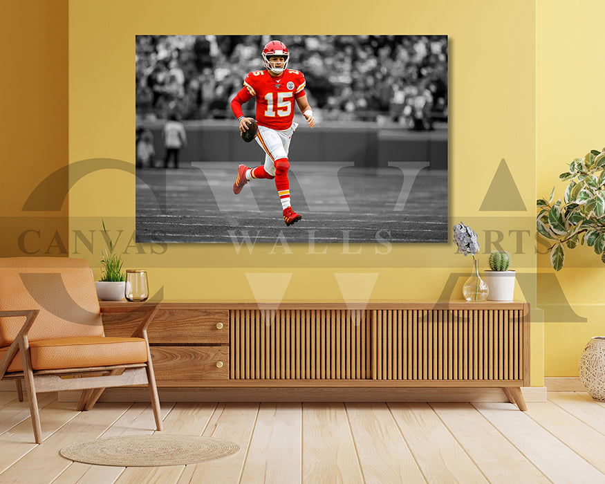 Patrick Mahomes Black & White Canvas Art American Football Canvas Wall Art