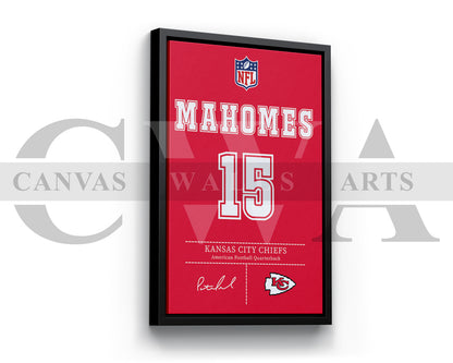 Patrick Mahomes Jersey Canvas Wall Art NFL Jersey Poster Print Sports Canvas Frame Ready To Hang