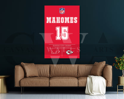 Patrick Mahomes Jersey Canvas Wall Art NFL Jersey Poster Print Sports Canvas Frame Ready To Hang