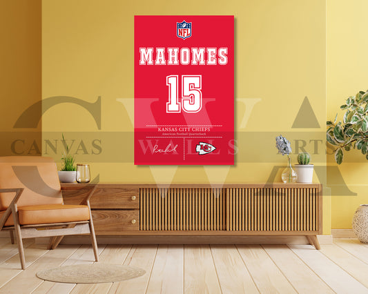 Patrick Mahomes Jersey Canvas Wall Art NFL Jersey Poster Print Sports Canvas Frame Ready To Hang