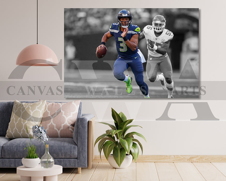 Russell Wilson Black & White Canvas Art American Football Canvas Wall Art