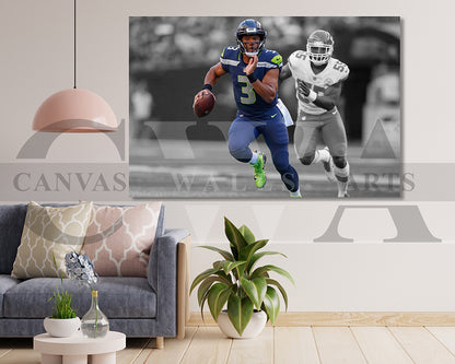 Russell Wilson Black & White Canvas Art American Football Canvas Wall Art