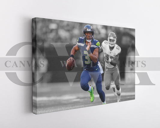 Russell Wilson Black & White Canvas Art American Football Canvas Wall Art