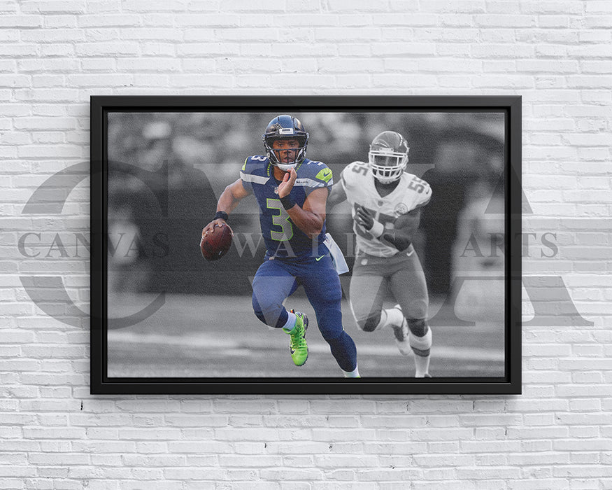 Russell Wilson Black & White Canvas Art American Football Canvas Wall Art