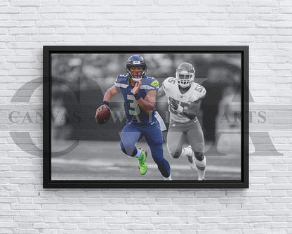 Russell Wilson Black & White Canvas Art American Football Canvas Wall Art