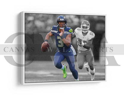 Russell Wilson Black & White Canvas Art American Football Canvas Wall Art