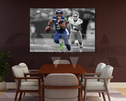 Russell Wilson Black & White Canvas Art American Football Canvas Wall Art