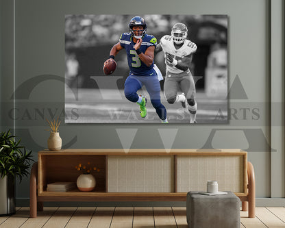 Russell Wilson Black & White Canvas Art American Football Canvas Wall Art