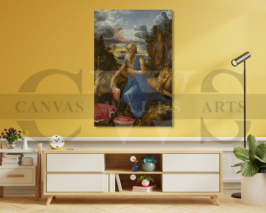 Saint jerome in the wilderness Painting Canvas Wall Art