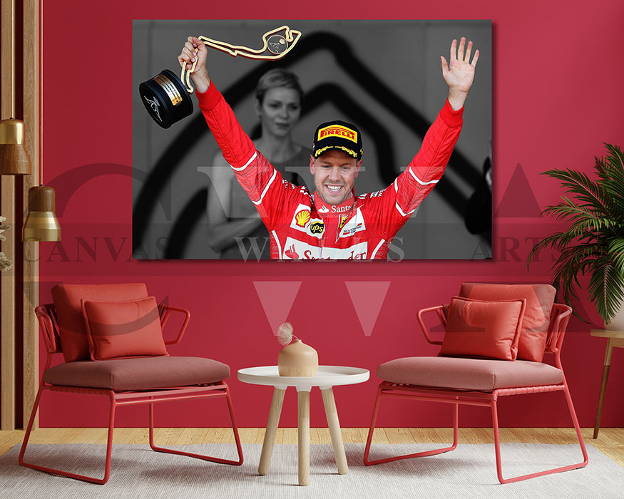 Sebastian Vettel Black & White Canvas Art F1 Canvas Wall Art