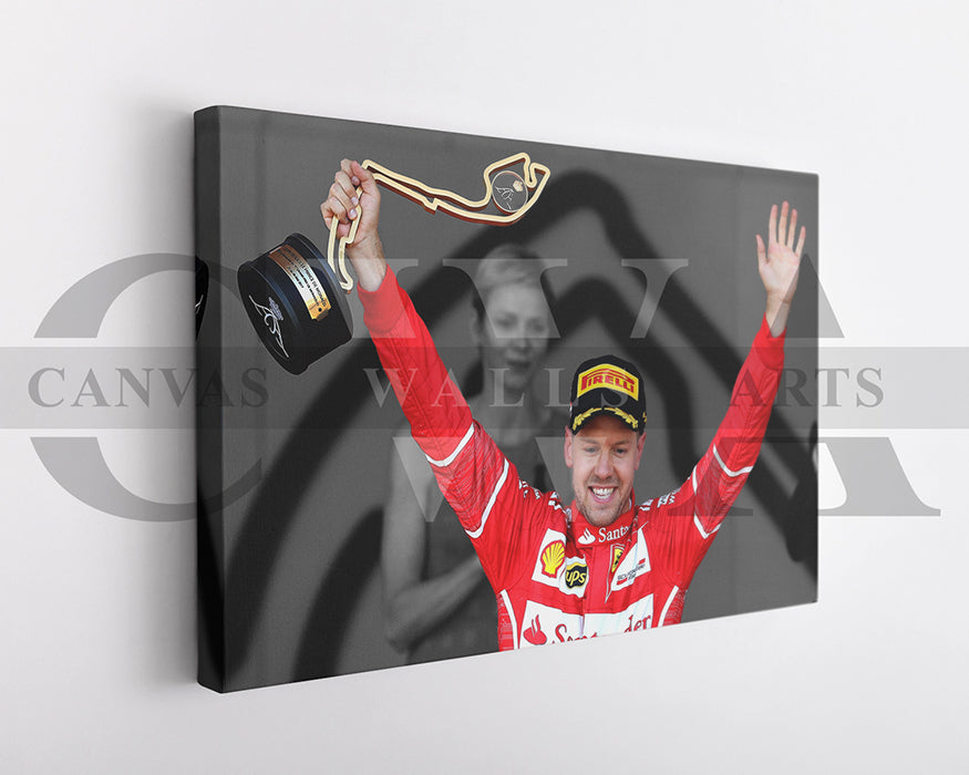 Sebastian Vettel Black & White Canvas Art F1 Canvas Wall Art