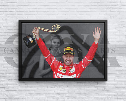 Sebastian Vettel Black & White Canvas Art F1 Canvas Wall Art