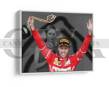 Sebastian Vettel Black & White Canvas Art F1 Canvas Wall Art