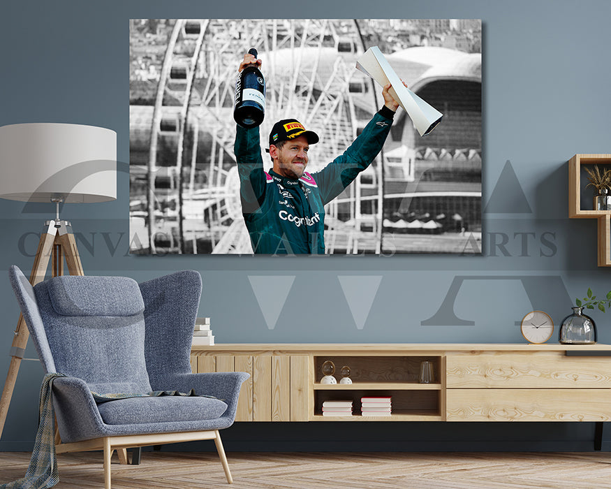 Sebastian Vettel Black & White Canvas Art F1 Canvas Wall Art