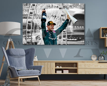 Sebastian Vettel Black & White Canvas Art F1 Canvas Wall Art