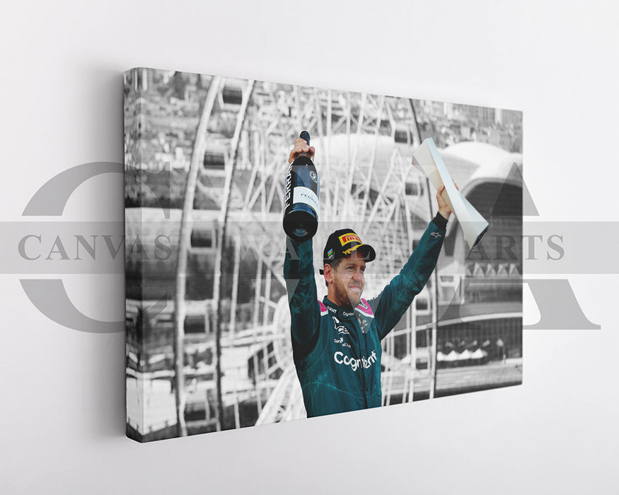 Sebastian Vettel Black & White Canvas Art F1 Canvas Wall Art