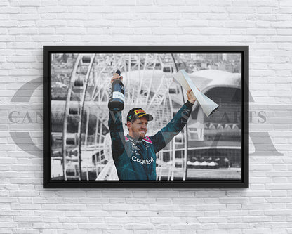 Sebastian Vettel Black & White Canvas Art F1 Canvas Wall Art
