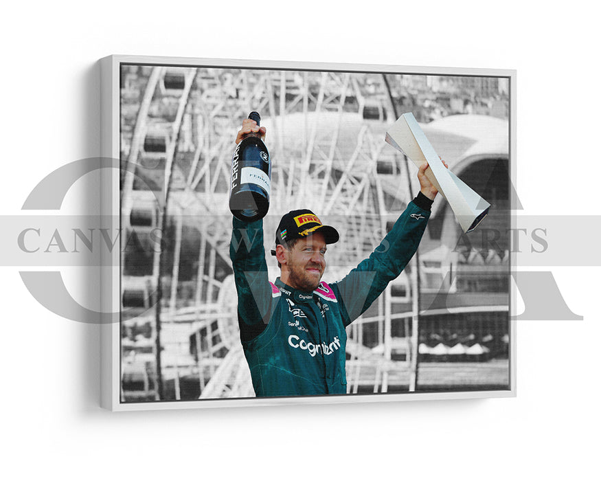 Sebastian Vettel Black & White Canvas Art F1 Canvas Wall Art