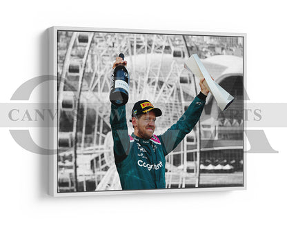 Sebastian Vettel Black & White Canvas Art F1 Canvas Wall Art