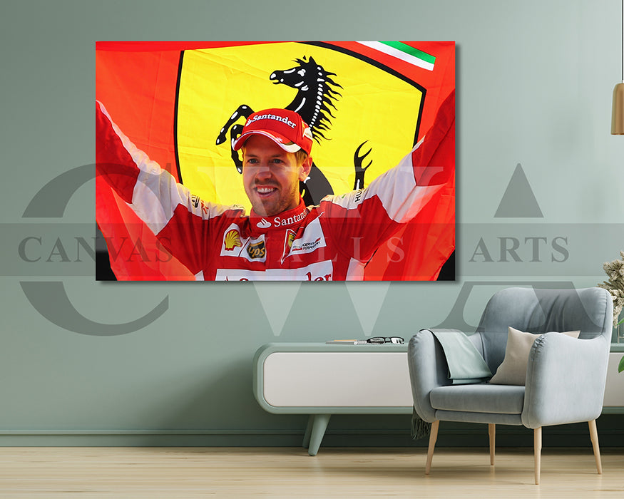 Sebastian Vettel Black & White Canvas Art F1 Canvas Wall Art