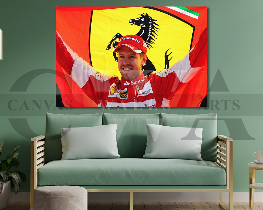 Sebastian Vettel Black & White Canvas Art F1 Canvas Wall Art