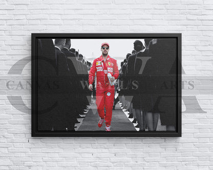 Sebastian Vettel Black & White Canvas Art F1 Canvas Wall Art