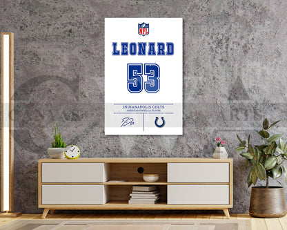 Shaquille Leonard Jersey Canvas Wall Art NFL Jersey Poster Print American Football Jersey Canvas Print