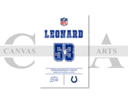 Shaquille Leonard Jersey Canvas Wall Art NFL Jersey Poster Print American Football Jersey Canvas Print