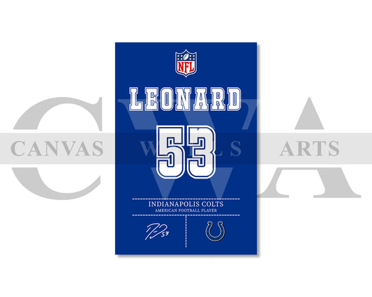 Shaquille Leonard Jersey Canvas Wall Art NFL Jersey Poster Print American Football Canvas Print