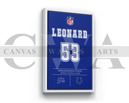 Shaquille Leonard Jersey Canvas Wall Art NFL Jersey Poster Print American Football Canvas Print