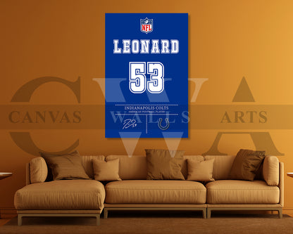 Shaquille Leonard Jersey Canvas Wall Art NFL Jersey Poster Print American Football Canvas Print