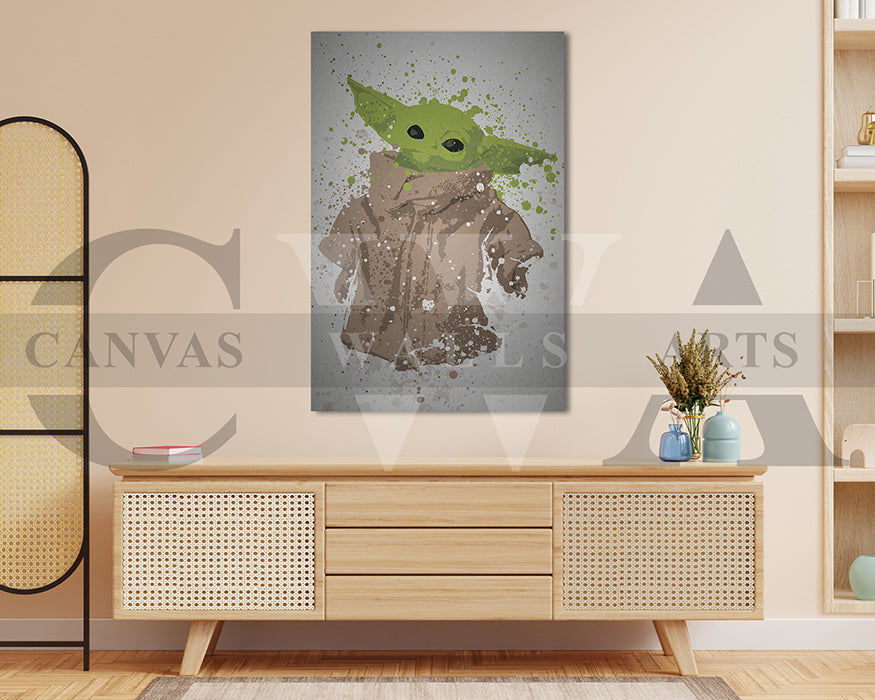 Star Wars Grogu Splatter Canvas Wall Art