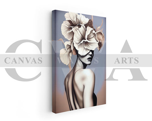 Stylized Woman Head Flower Canvas Wall Art