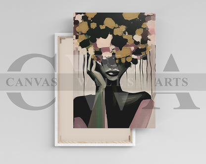 Stylized Woman with Abstract Floral Head Canvas Wall Art