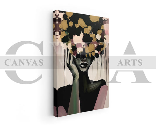 Stylized Woman with Abstract Floral Head Canvas Wall Art