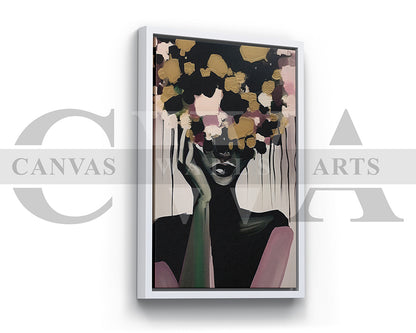 Stylized Woman with Abstract Floral Head Canvas Wall Art