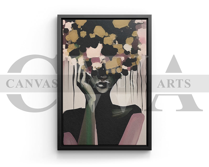 Stylized Woman with Abstract Floral Head Canvas Wall Art